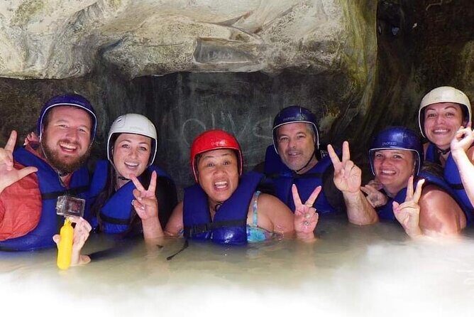 7 waterfalls+typical food - Hitting the first waterfall: jump and slide options up top