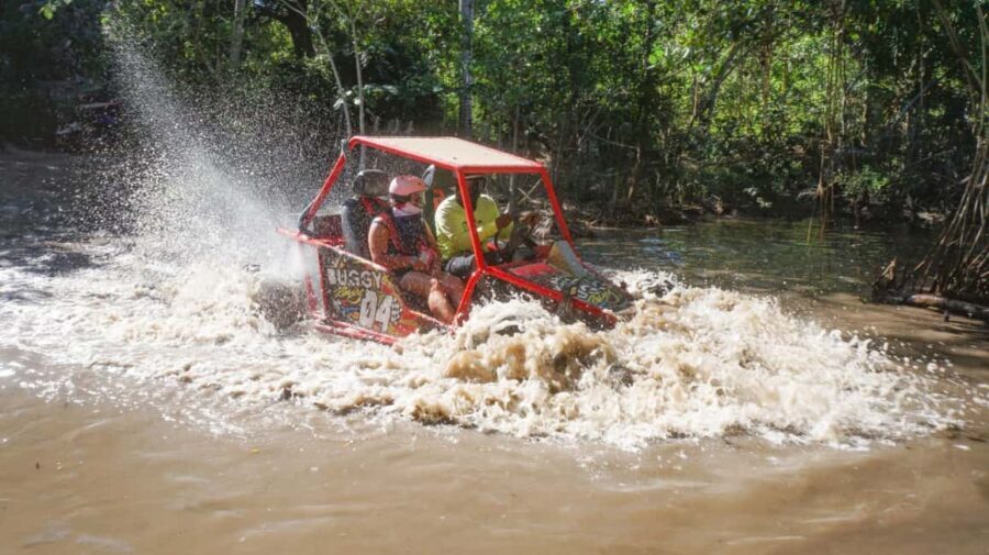 AMBER COVE TAINO BAY Super Buggy Tour - Getting set up: goggles, bandanas, helmets, and a waterproof phone case